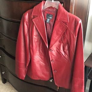 Red genuine leather jacket.